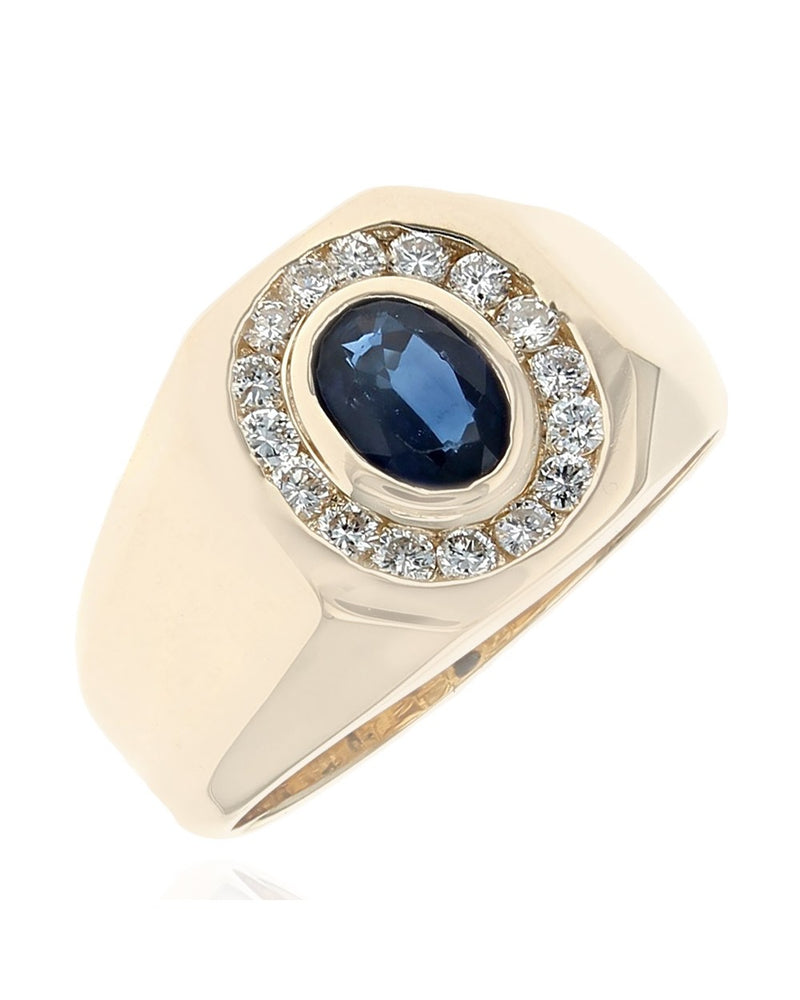 Gentlemans Sapphire and Diamond Halo Ring