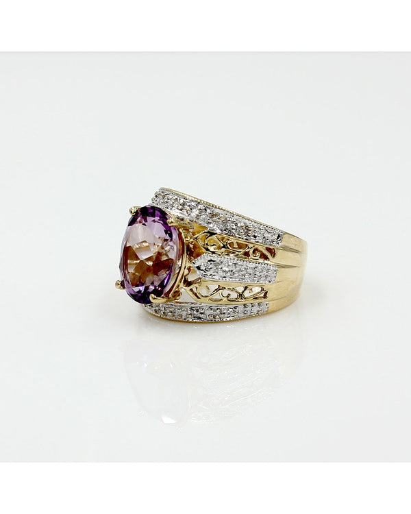 Amethyst and Diamond Ring in Gold