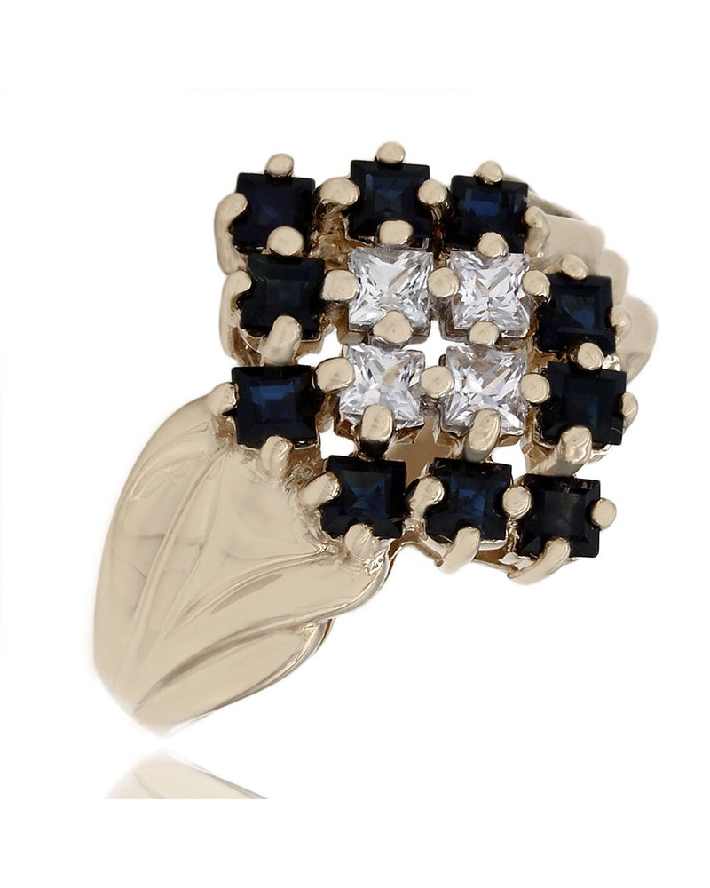 Blue and White Sapphire Ring in Gold