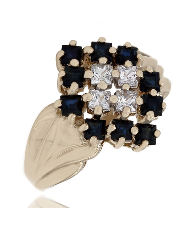 Blue and White Sapphire Ring in Gold