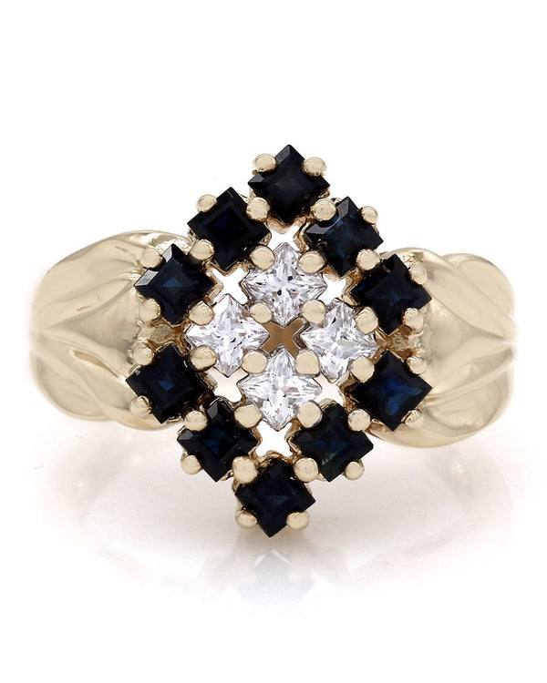 Blue and White Sapphire Ring in Gold