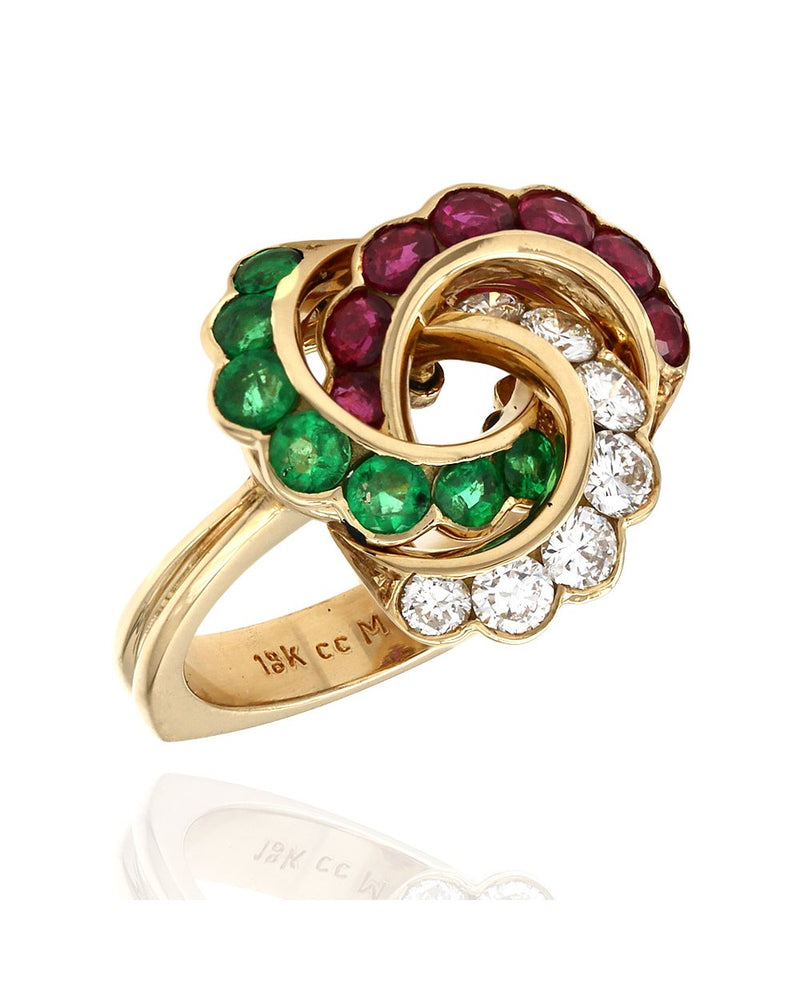 Ruby, Emerald and Diamond Ring in Gold