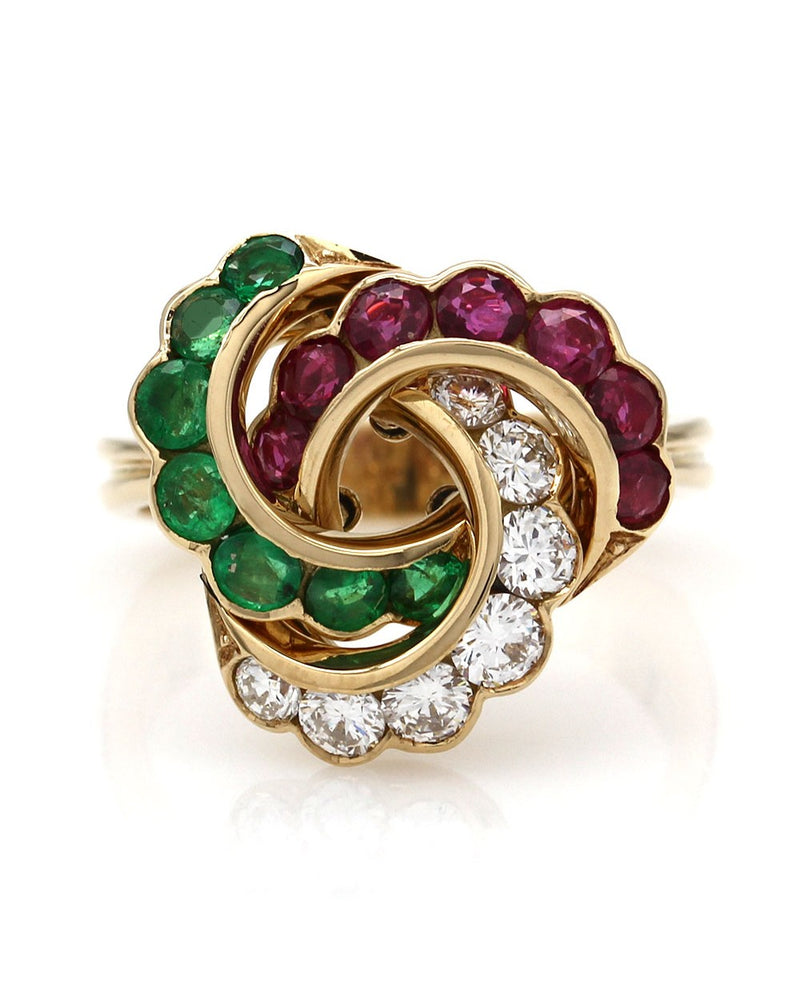 Ruby, Emerald and Diamond Ring in Gold