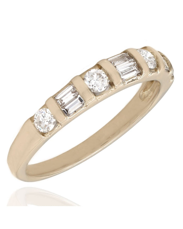 Round and Baguette Diamond Ring in Gold