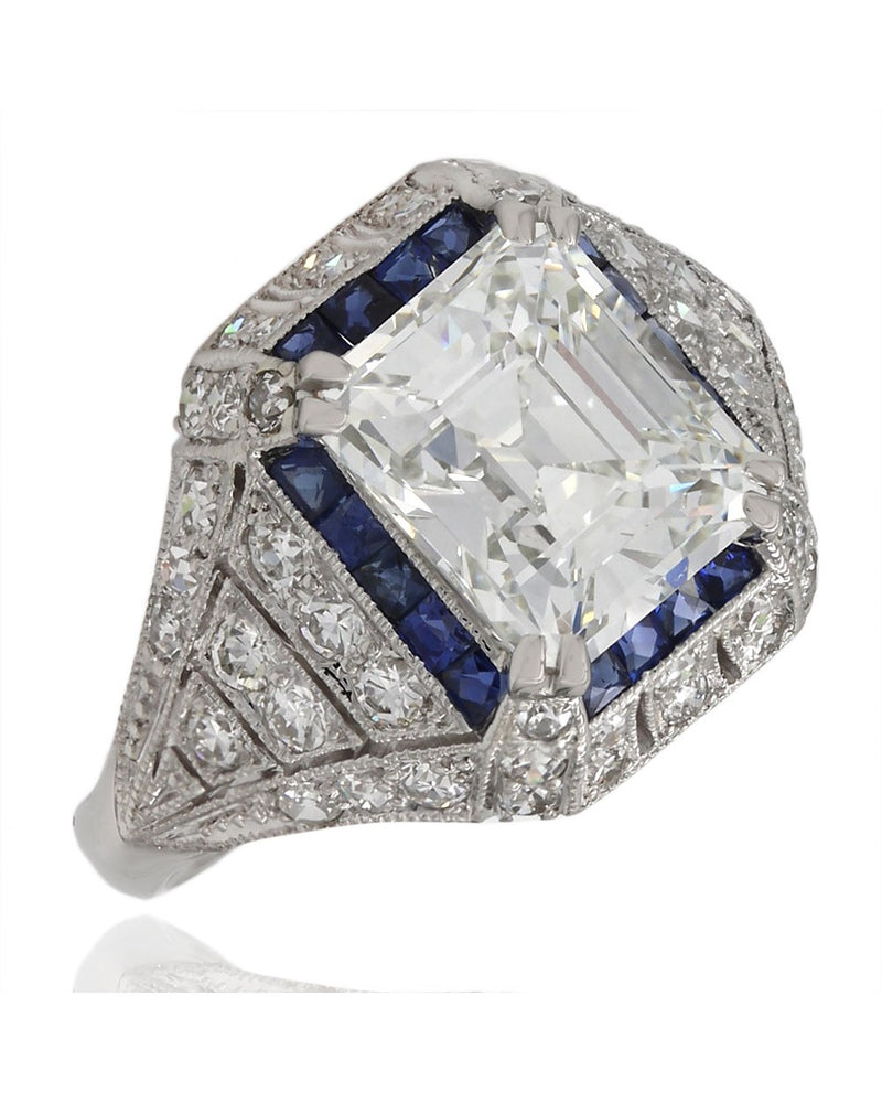 Antique Diamond and Sapphire Ring in Platinum