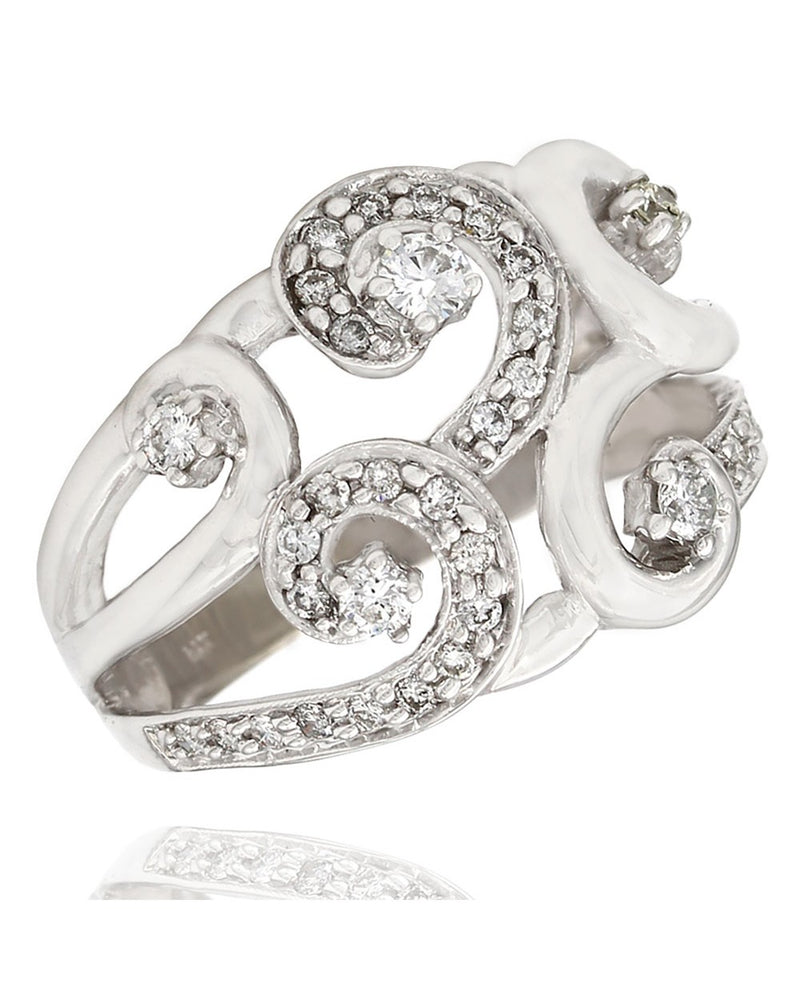 Diamond Open Cut Swirl Ring in White Gold