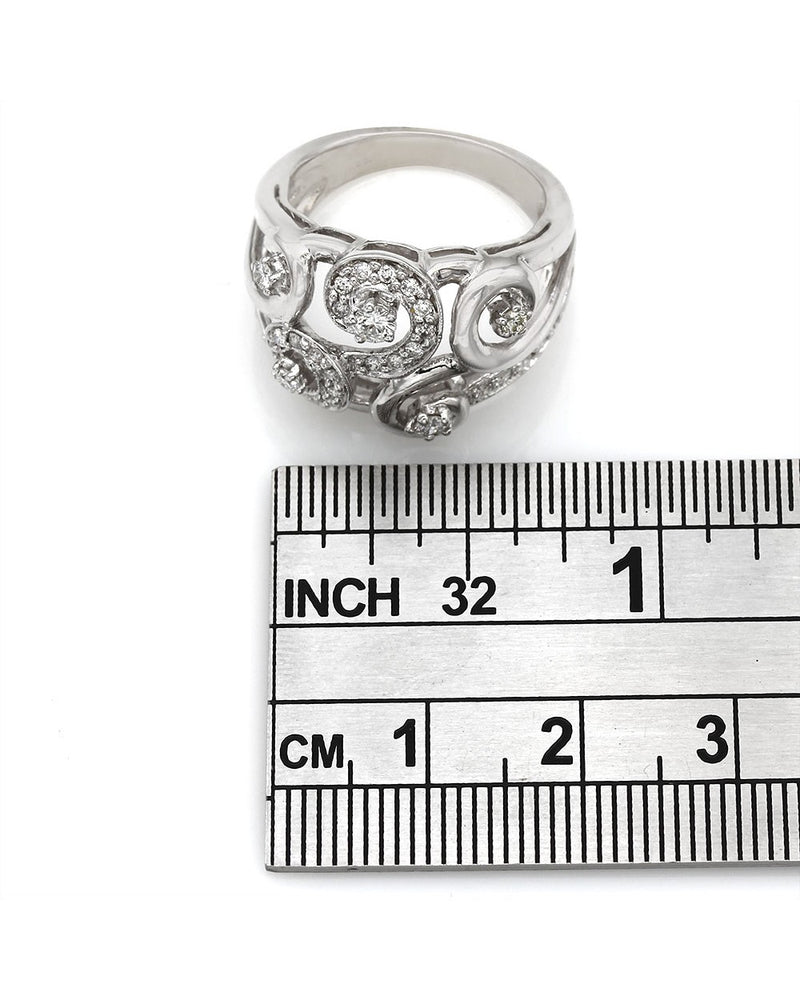 Diamond Open Cut Swirl Ring in White Gold