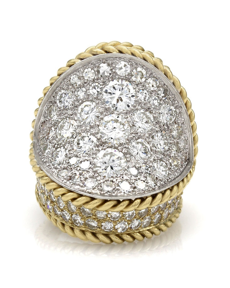 18KY Rope Edged Diamond Concave Ring in Gold