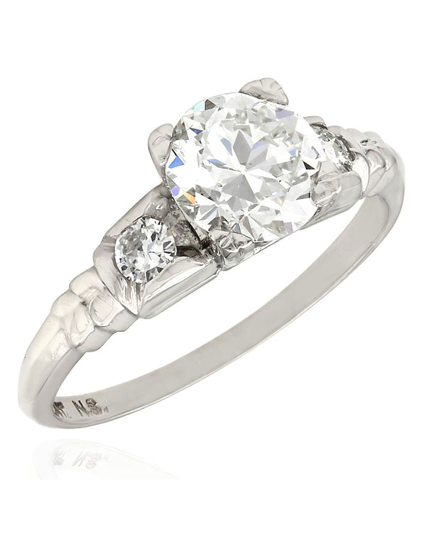 Platinum Three Stone Ring with 1ct Center Diamond