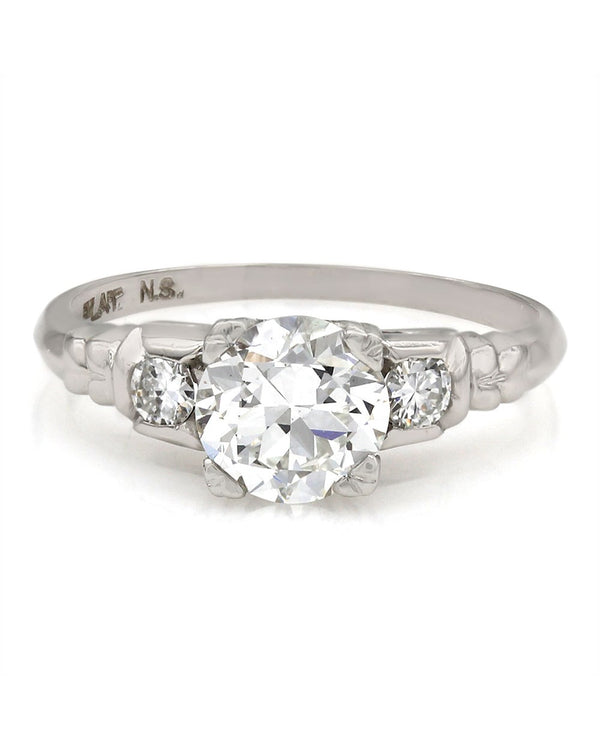 Platinum Three Stone Ring with 1ct Center Diamond