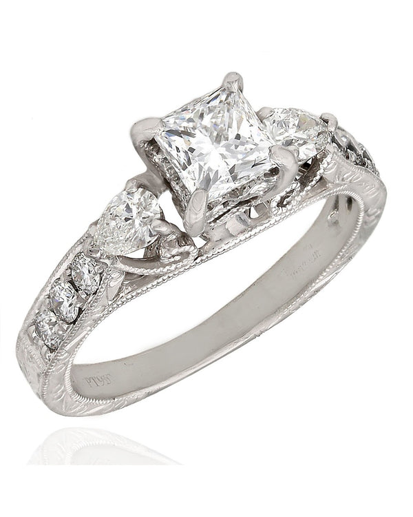 Platinum Multi-shape Diamond Ring with Princess Center Diamond