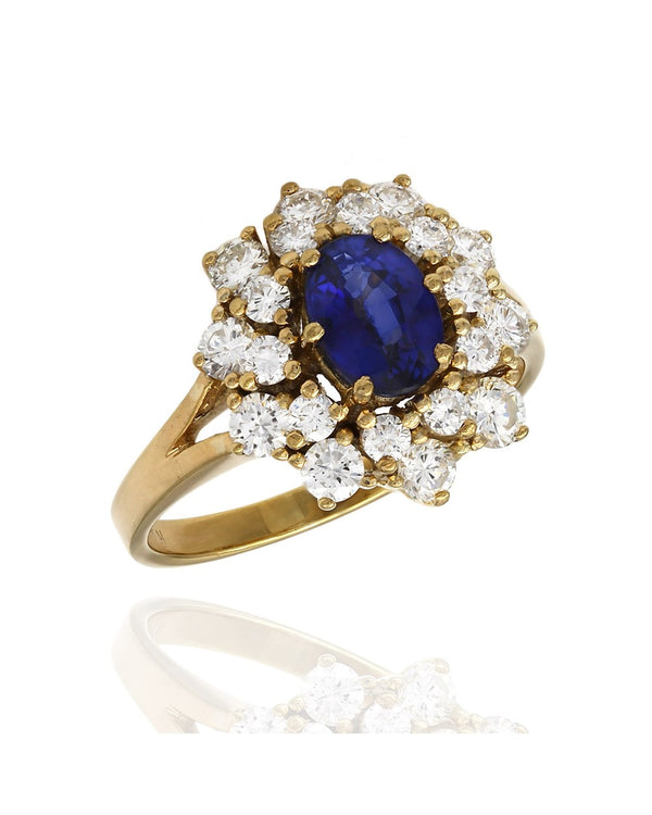 Sapphire and Diamond Double Halo Ring