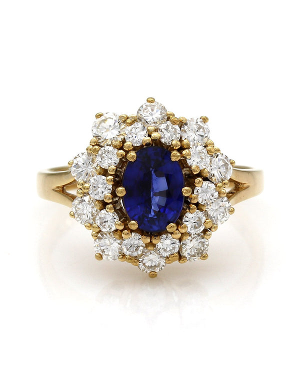 Sapphire and Diamond Double Halo Ring