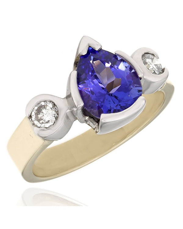 14K Pear Tanzanite and Diamond Ring