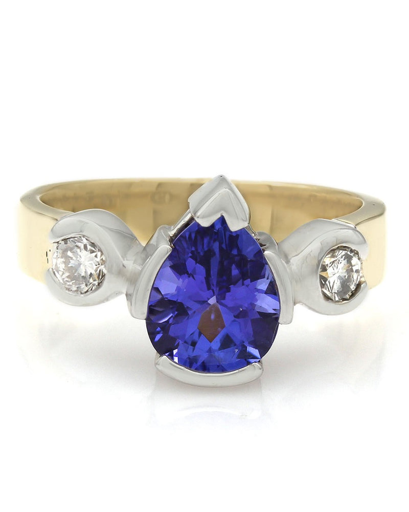 14K Pear Tanzanite and Diamond Ring