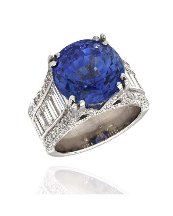 18KW Ceylon Sapphire and Diamond Ring