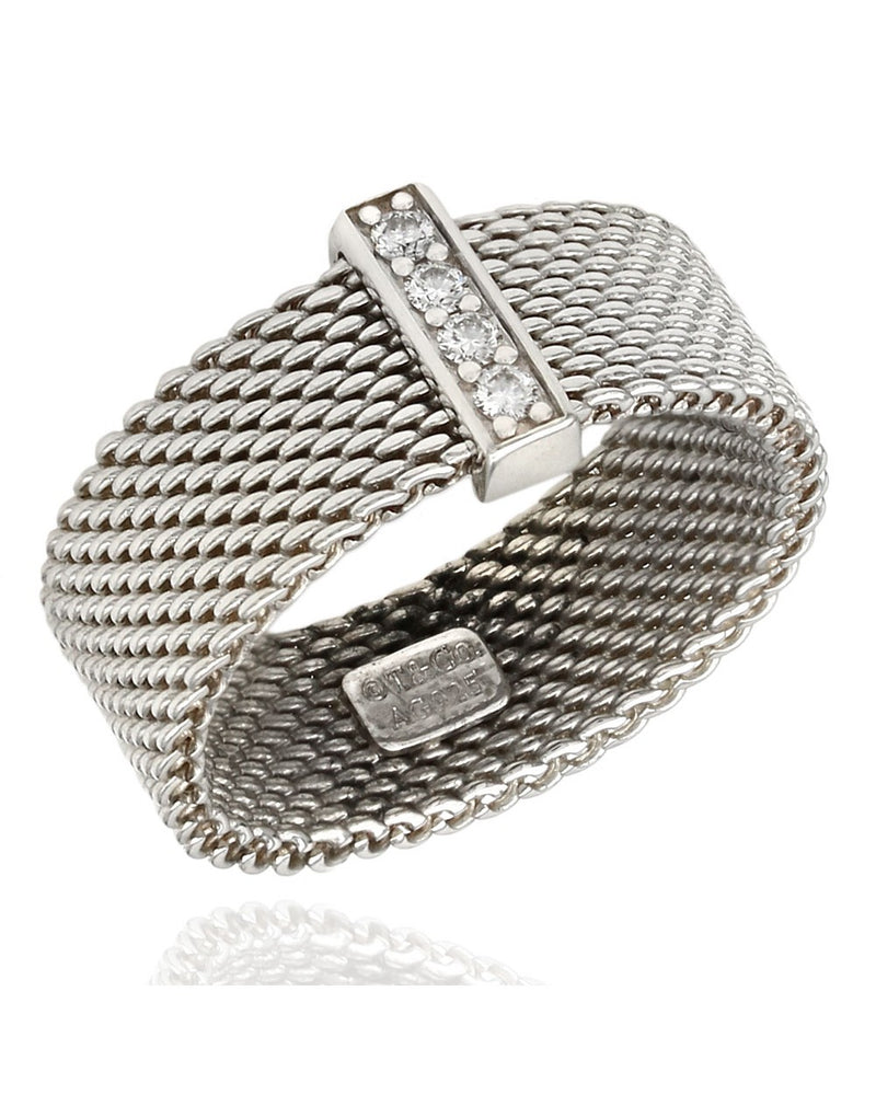 Sommerset Mesh Ring with Diamond Accents in Sterling Silver