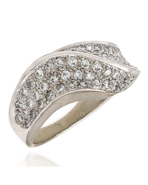 Pave Diamond Wave Ring in White Gold