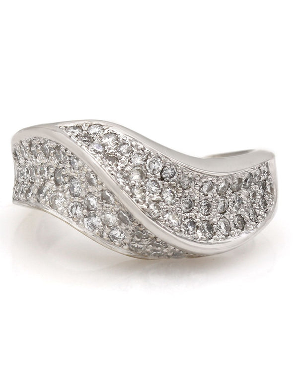 Pave Diamond Wave Ring in White Gold