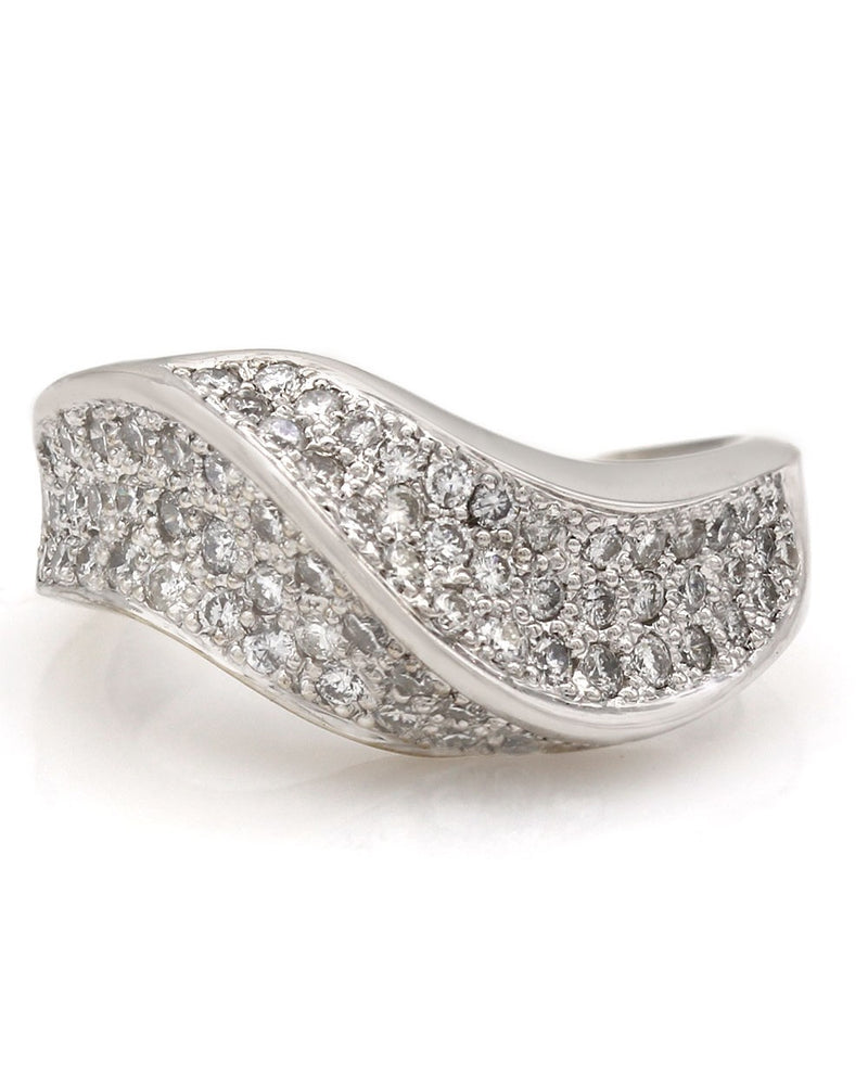 Pave Diamond Wave Ring in White Gold