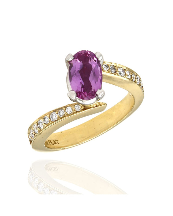 18KY/PLAT Pink Sapphire and Diamond Bypass Ring