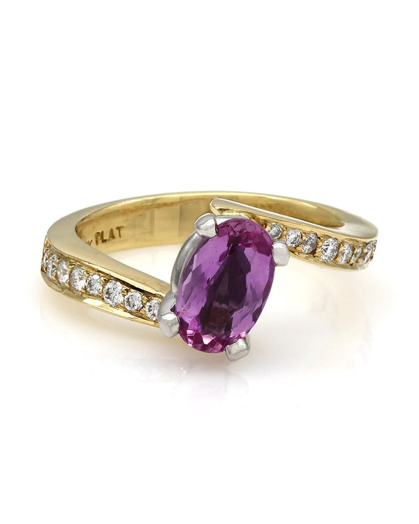18KY/PLAT Pink Sapphire and Diamond Bypass Ring