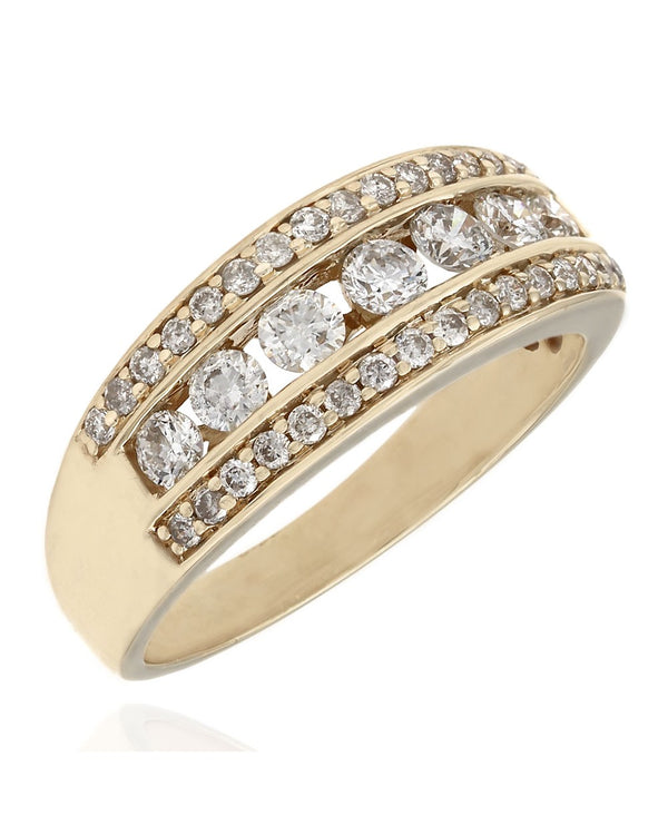 3 Row Diamond Tapered Band in Gold