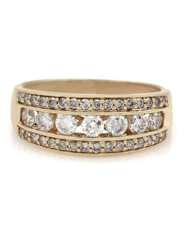 3 Row Diamond Tapered Band in Gold