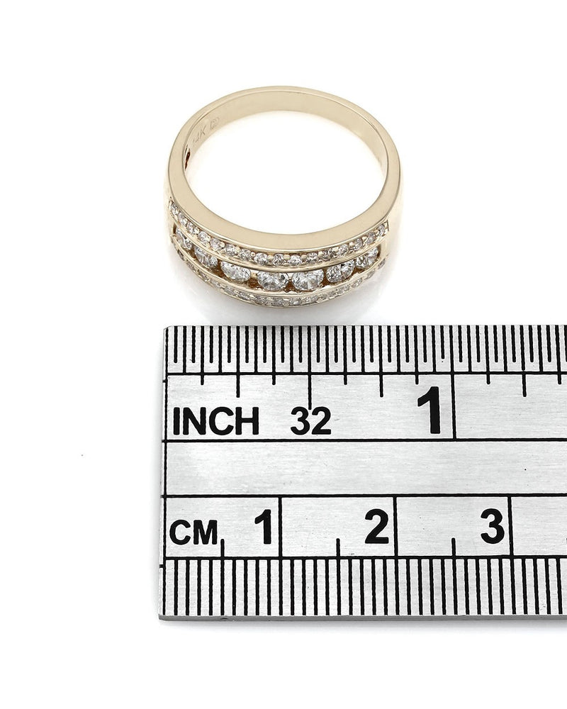 3 Row Diamond Tapered Band in Gold