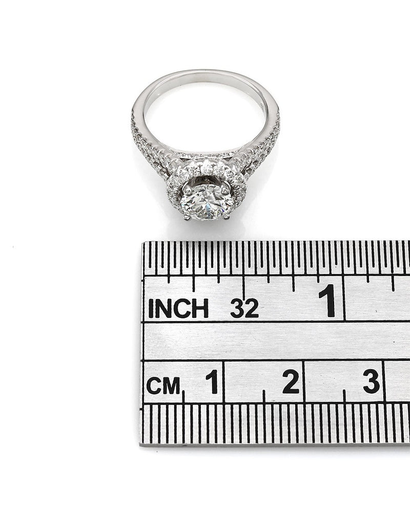 GIA Certified Round Brilliant Cut Diamond Halo Solitaire Ring in 14KW