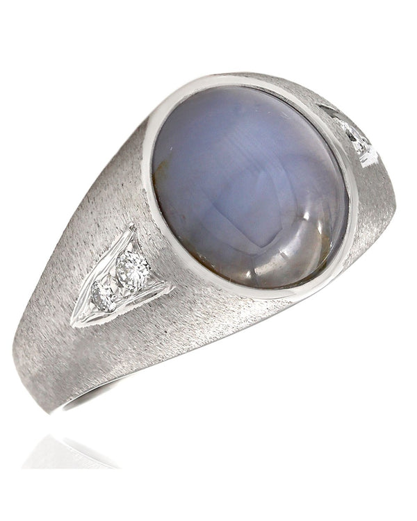 Gentlemans Lavender Star Sapphire Ring with Diamond Accents