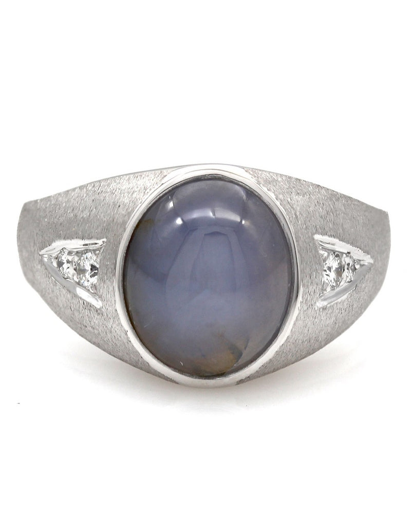 Gentlemans Lavender Star Sapphire Ring with Diamond Accents