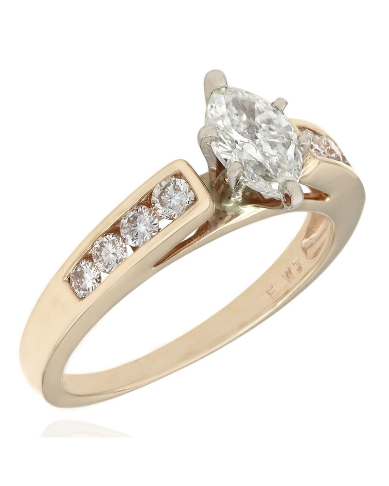 Channel Set Diamond Engagement Ring with Marquise Center in 14ky