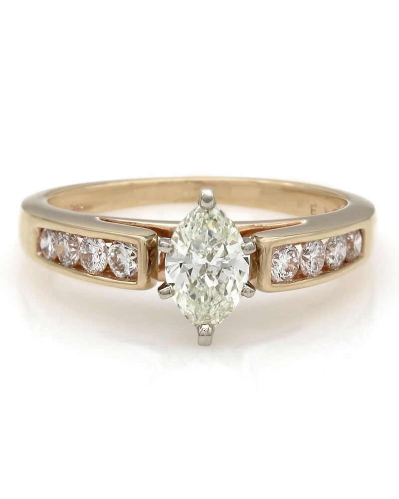 Channel Set Diamond Engagement Ring with Marquise Center in 14ky