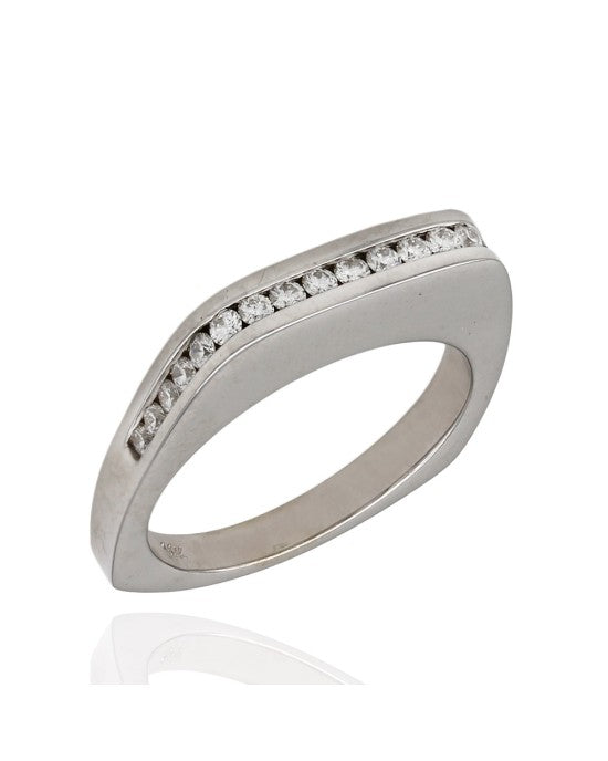 Square Top, High Polish, Channel Set Round Diamond Band in 14k White Gold