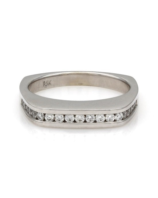 Square Top, High Polish, Channel Set Round Diamond Band in 14k White Gold