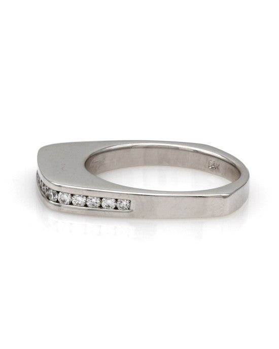 Square Top, High Polish, Channel Set Round Diamond Band in 14k White Gold