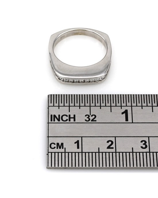 Square Top, High Polish, Channel Set Round Diamond Band in 14k White Gold