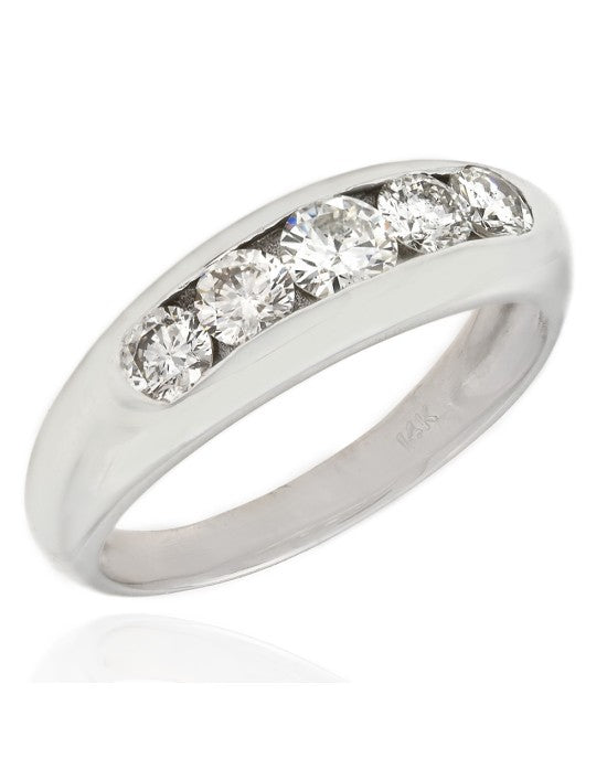 Five Stone Round Diamond Channel Set Band in 14k White Gold
