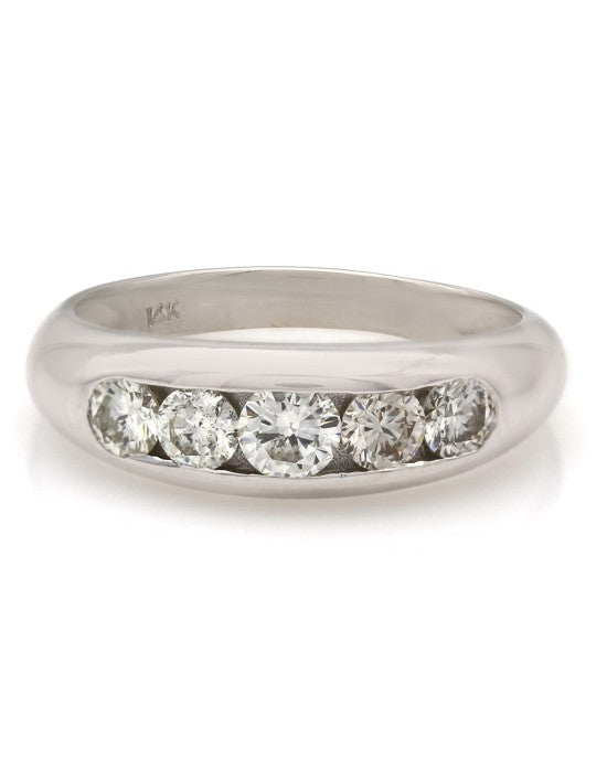 Five Stone Round Diamond Channel Set Band in 14k White Gold