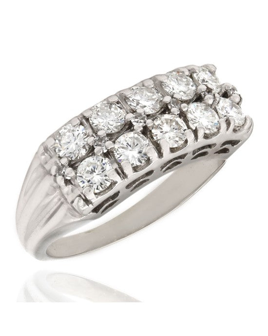 Two Row Prong Set Diamond Ring in 14kw