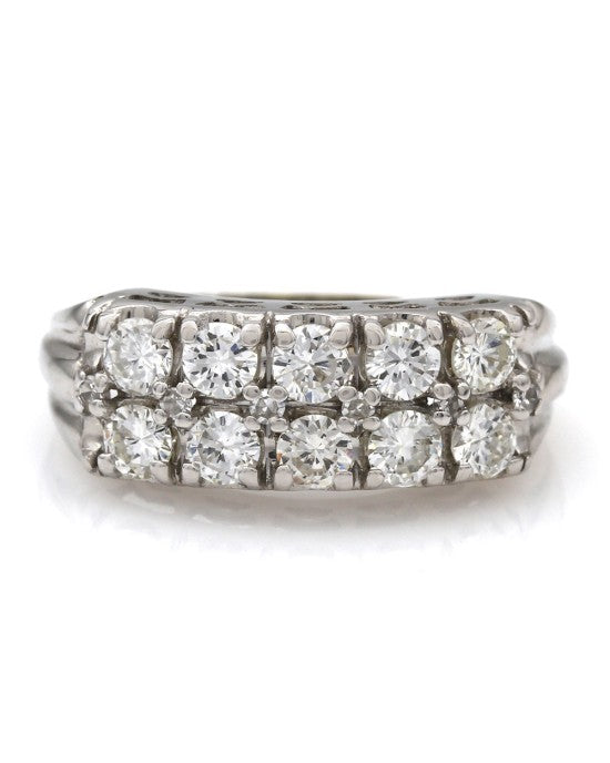 Two Row Prong Set Diamond Ring in 14kw