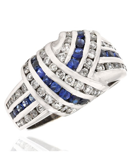 Sapphire and Diamond 3 Row Crossover Ring
