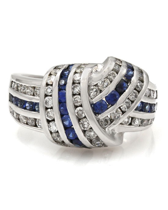 Sapphire and Diamond 3 Row Crossover Ring