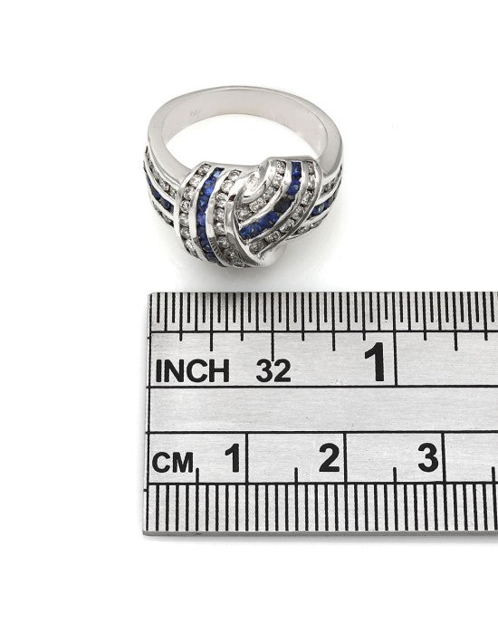 Sapphire and Diamond 3 Row Crossover Ring