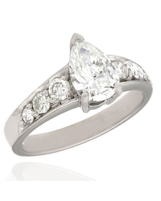 Pear Diamond Engagement Ring with Milgrain Accents in 14kw