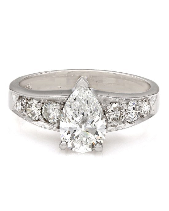 Pear Diamond Engagement Ring with Milgrain Accents in 14kw