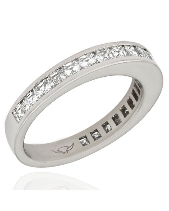 Channel Set Square Emerald Cut Diamond Band in Platinum