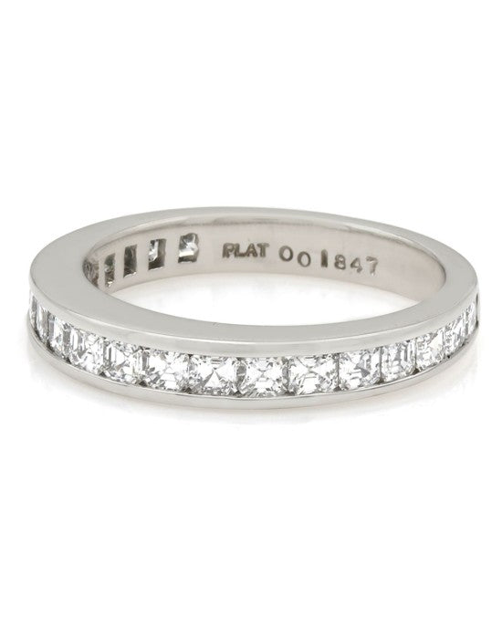 Channel Set Square Emerald Cut Diamond Band in Platinum