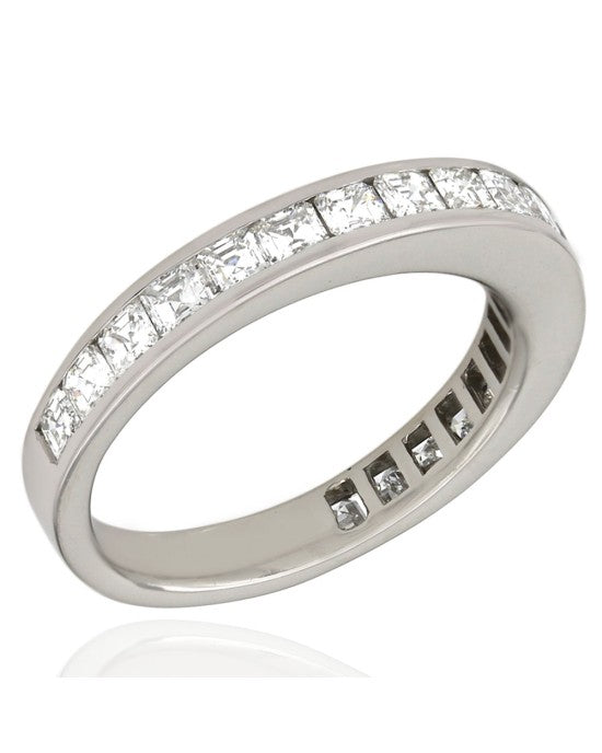 Channel Set Square Emerald Cut Diamond Band in Platinum